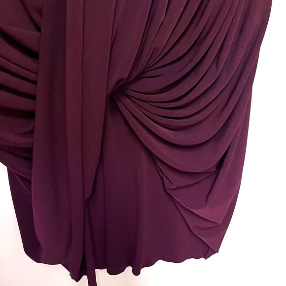 Sympli Swag Dress Midi Stretch Jersey Draped Size 10 Eggplant Red Elegant Artsy - Picture 11 of 13